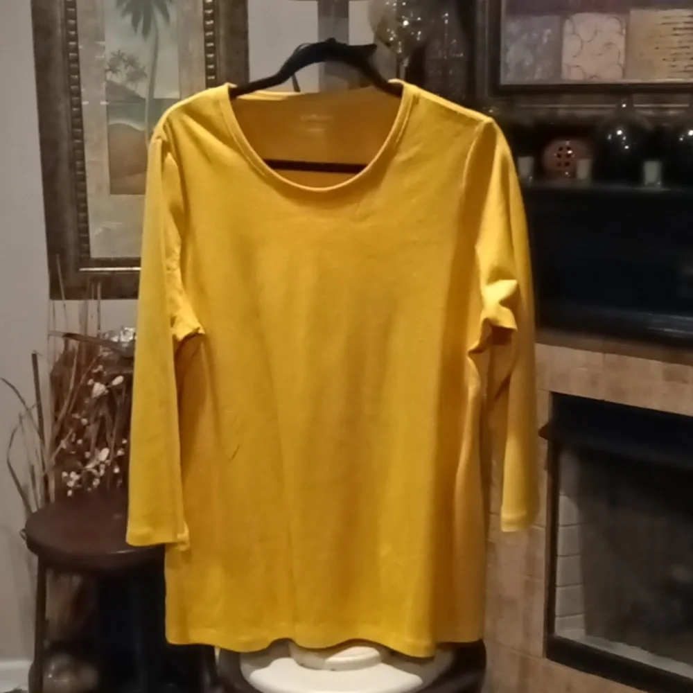 NWT KIM ROGERS gold crew neck 3/4 blouse Size XL - Picture 2 of 8